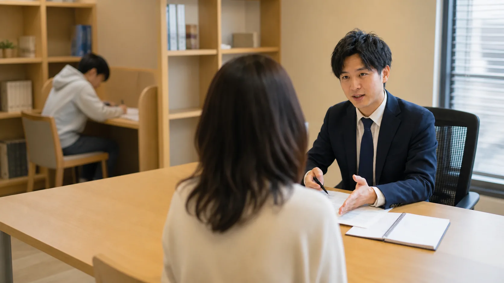 講師と保護者が学習について話す個別面談
